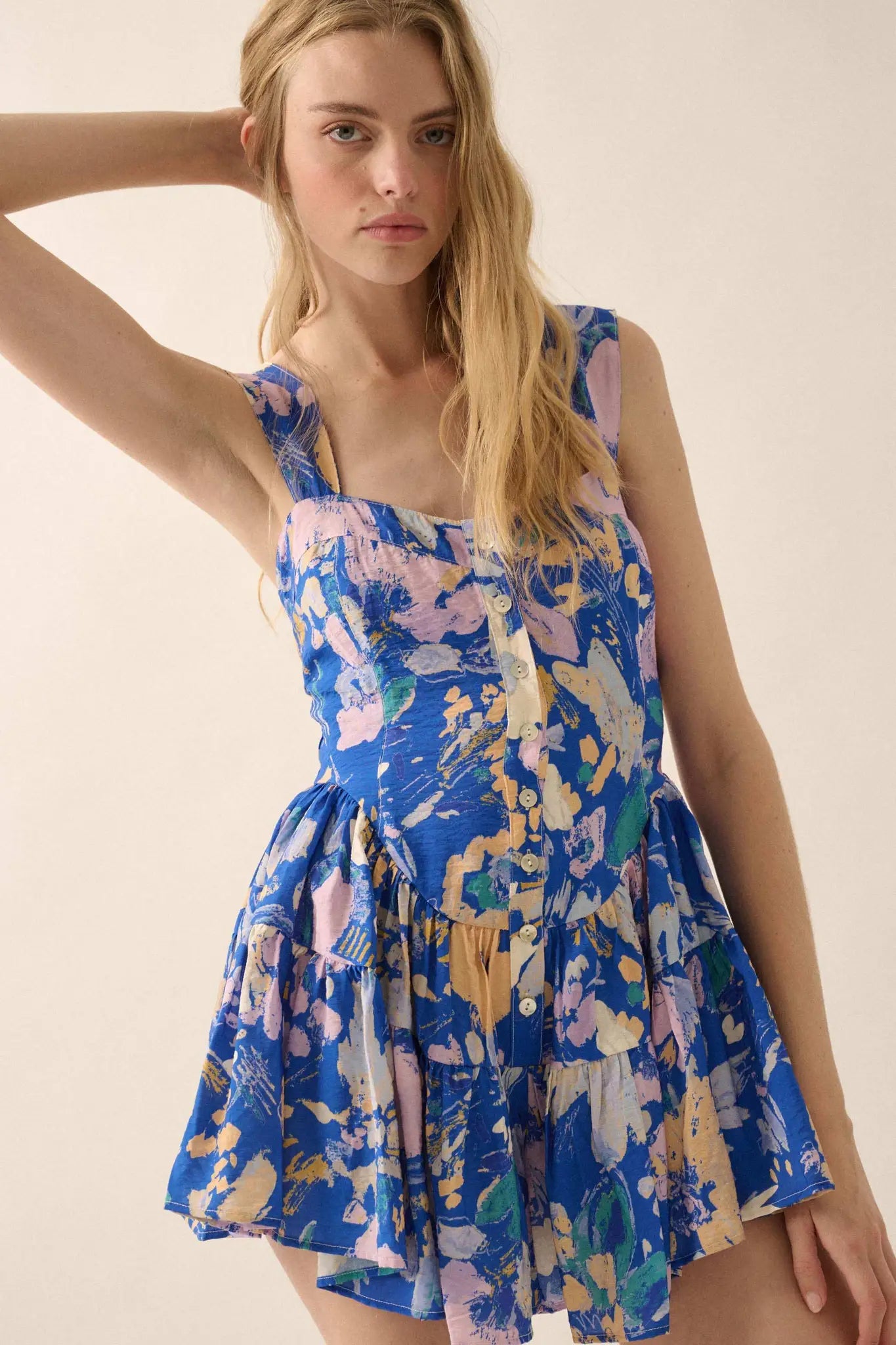Dawn Blossoms Floral Ruffled Romper Dress