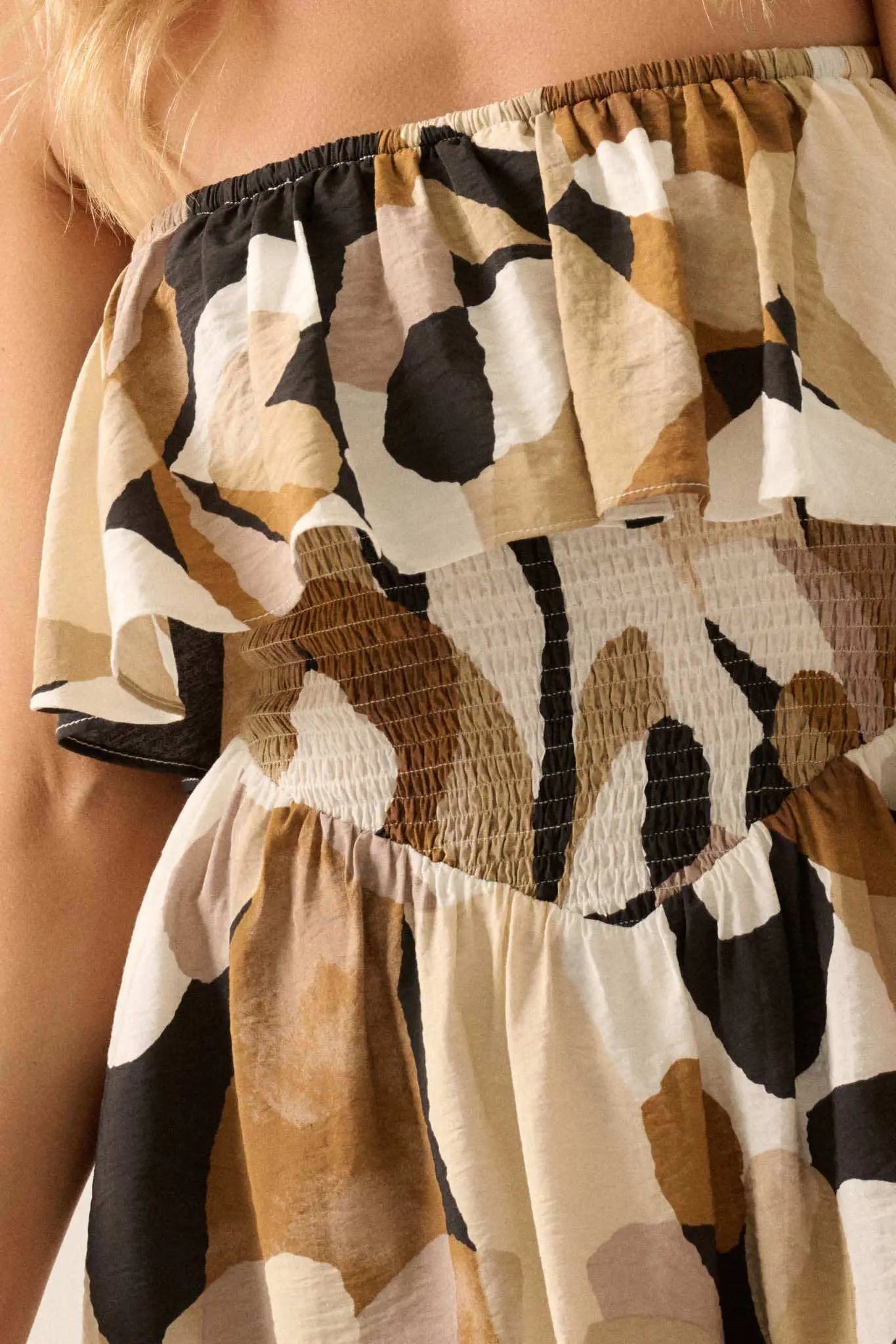 Sepia Garden Floral Strapless Flounce Romper