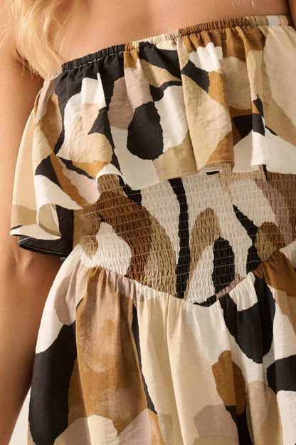 Sepia Garden Floral Strapless Flounce Romper