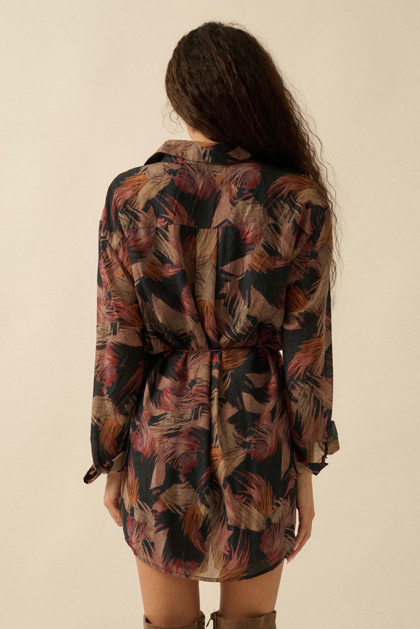 Dare to Imagine Abstract-Print Belted Shirt Romper