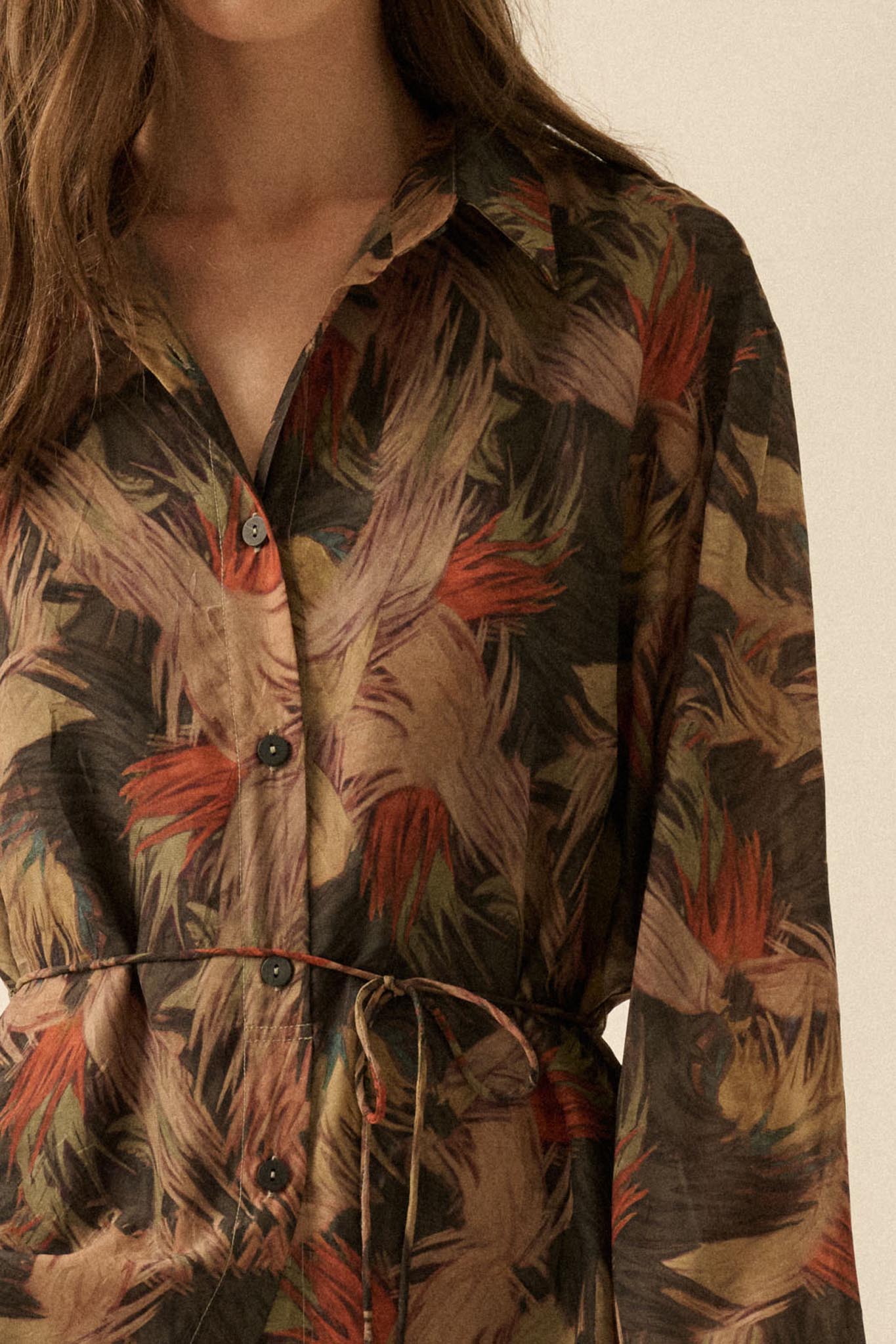 Dare to Imagine Abstract-Print Belted Shirt Romper