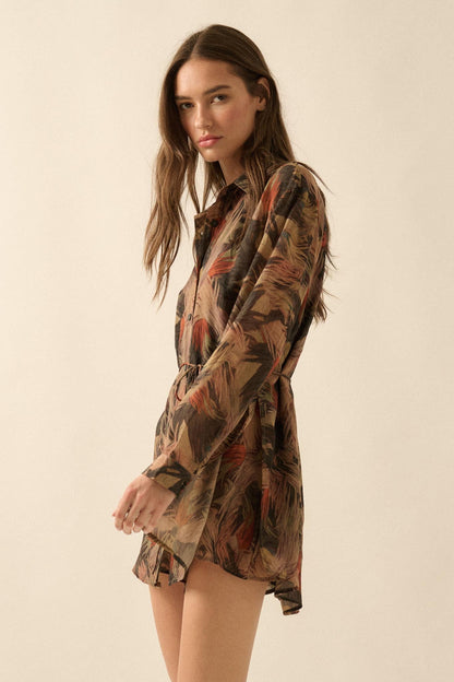 Dare to Imagine Abstract-Print Belted Shirt Romper