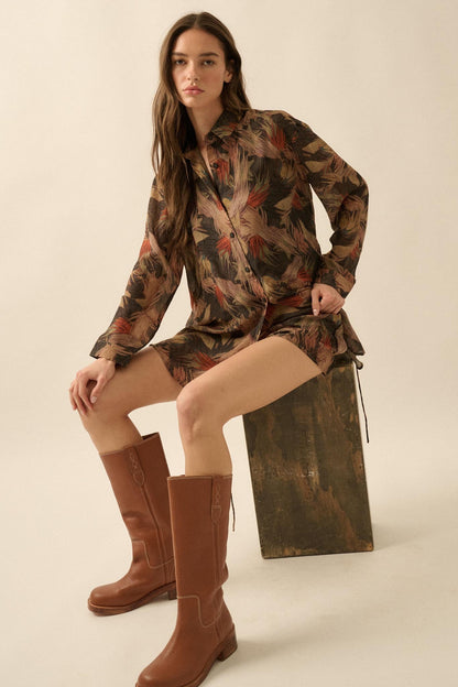 Dare to Imagine Abstract-Print Belted Shirt Romper