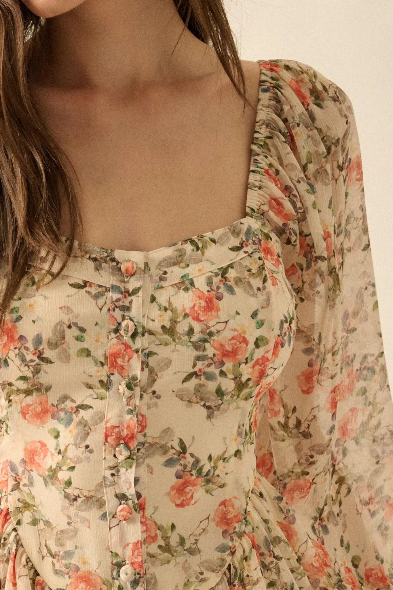 Graceful Garden Floral Chiffon Tiered Romper Dress