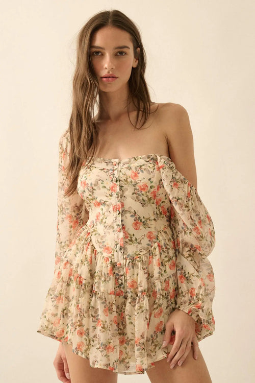 Graceful Garden Floral Chiffon Tiered Romper Dress
