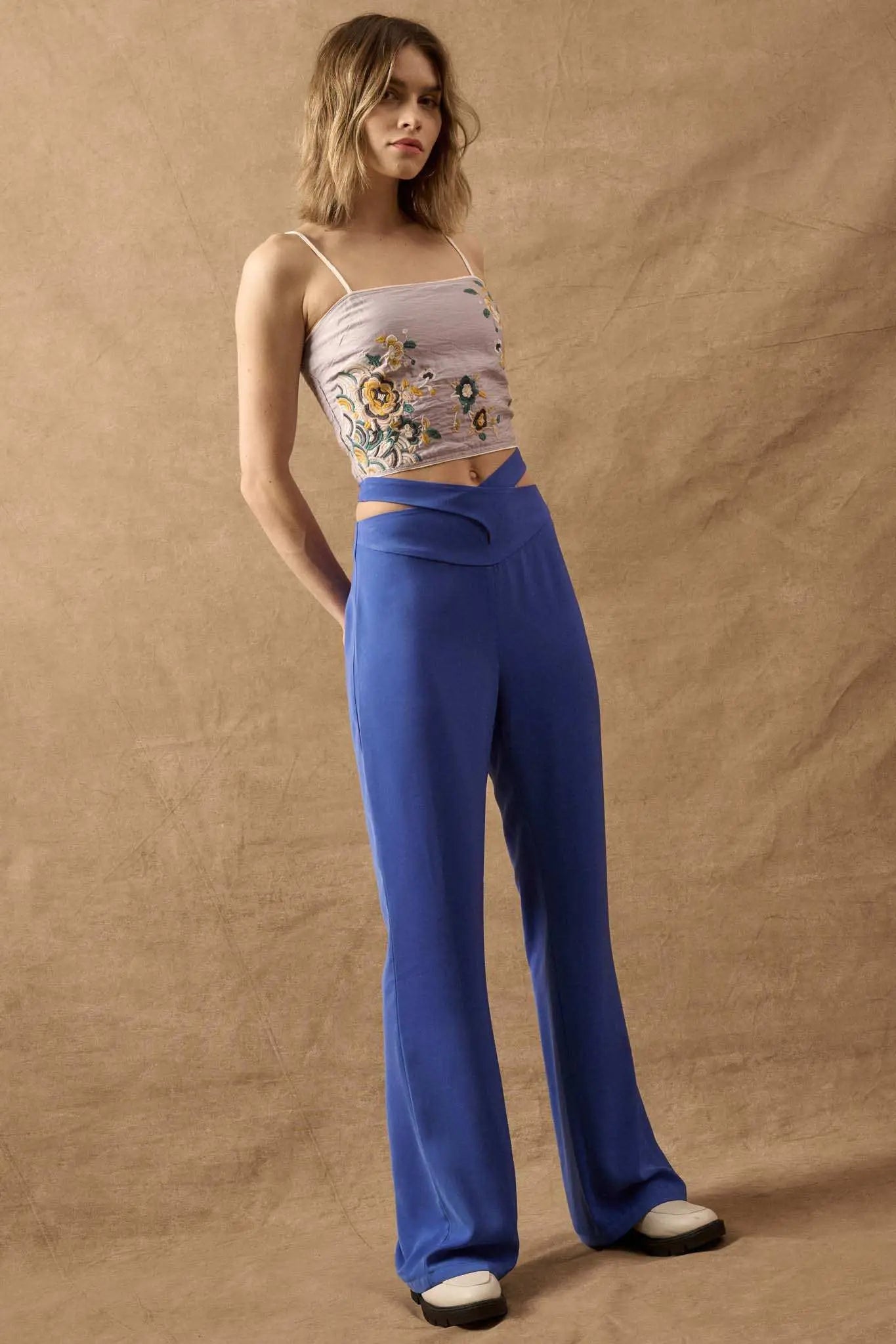 Here and Now Crisscross Waist Tie-Back Flare Pants