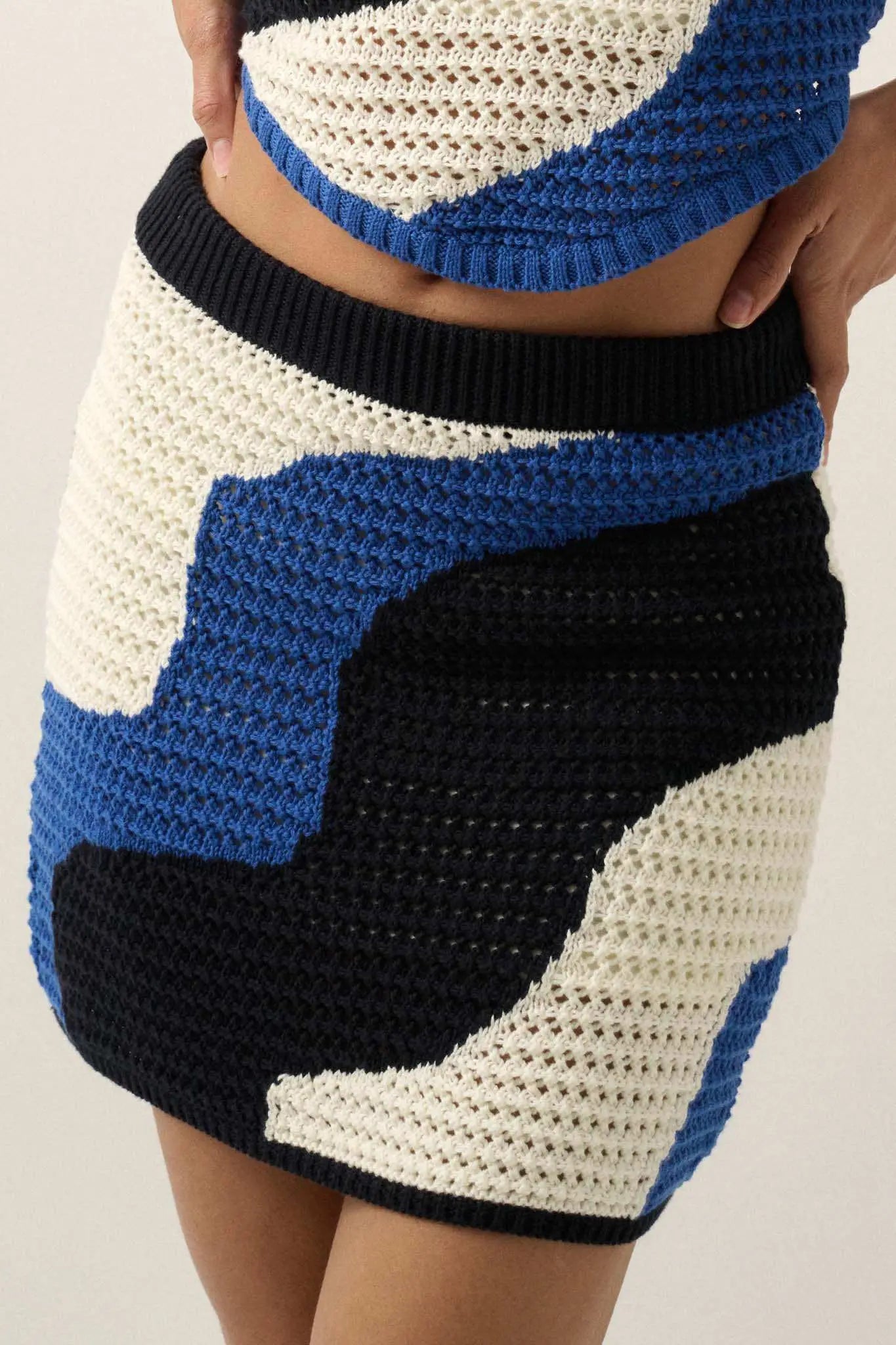 Catching Waves Colorblock Crochet Knit Mini Skirt