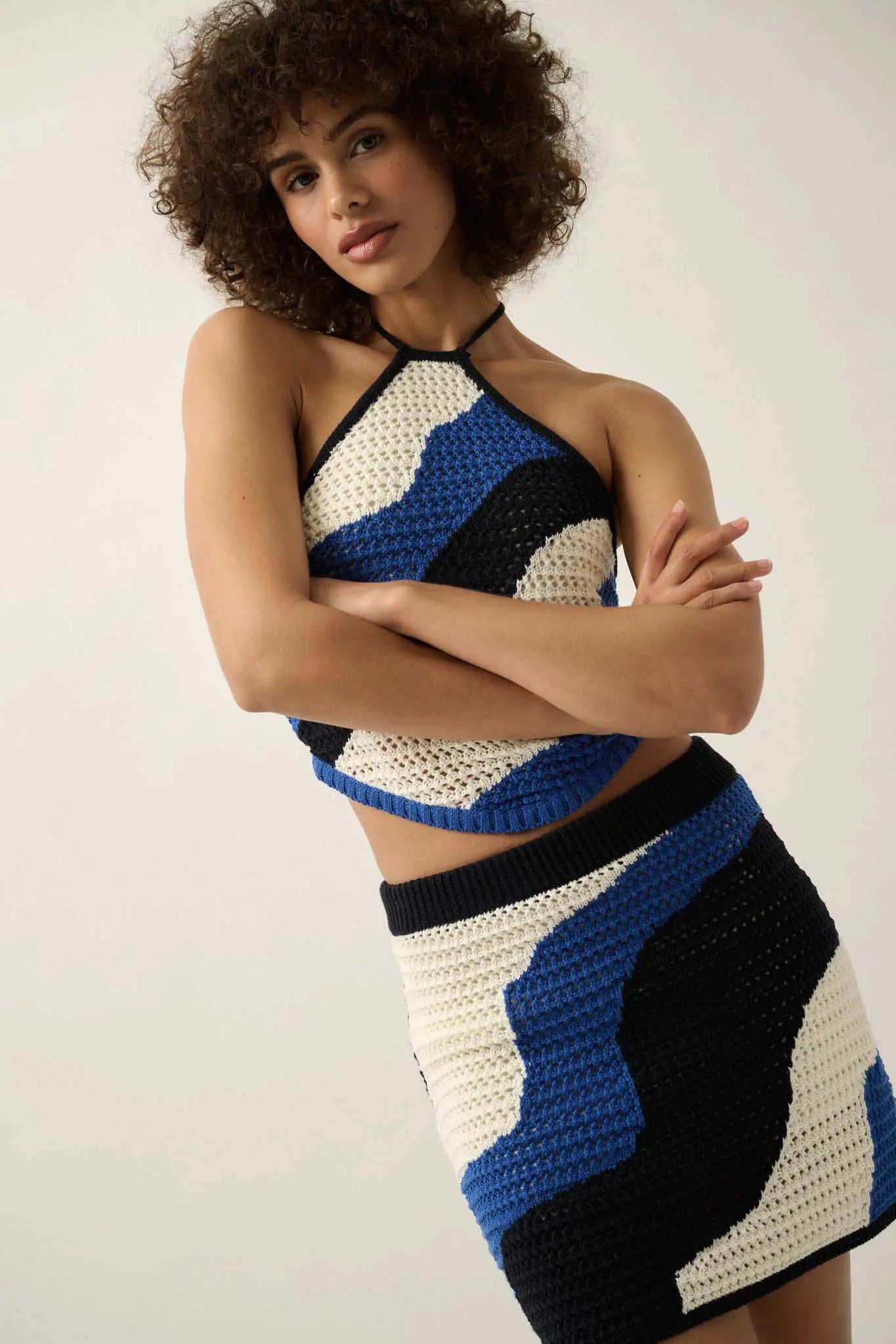 Catching Waves Colorblock Crochet Knit Mini Skirt