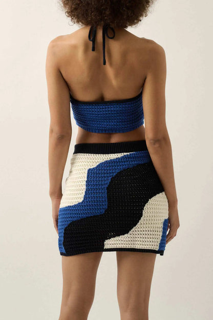 Catching Waves Colorblock Crochet Knit Mini Skirt