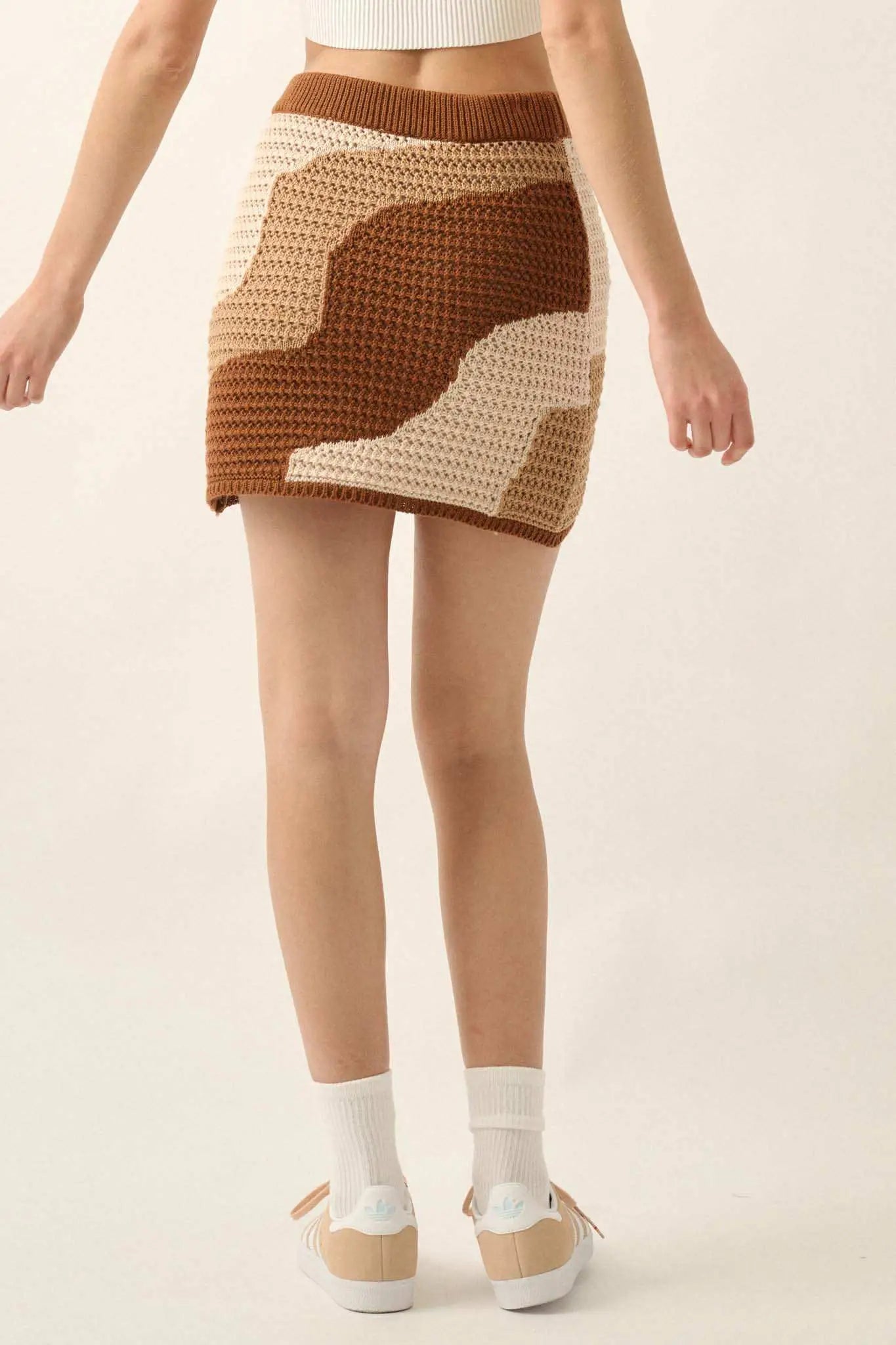 Catching Waves Colorblock Crochet Knit Mini Skirt
