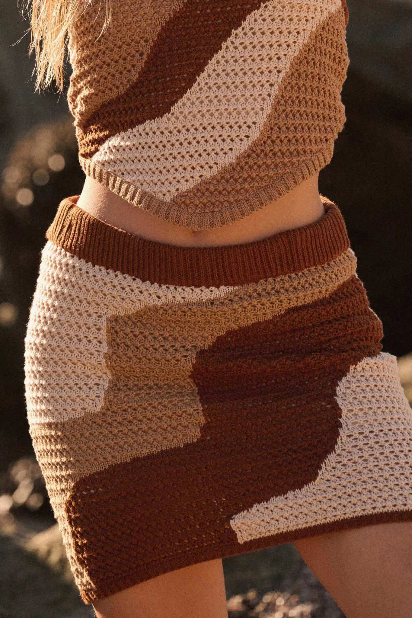 Catching Waves Colorblock Crochet Knit Mini Skirt