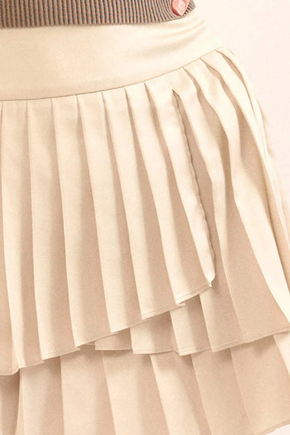 Having a Moment Pleated Satin Tiered Mini Skirt