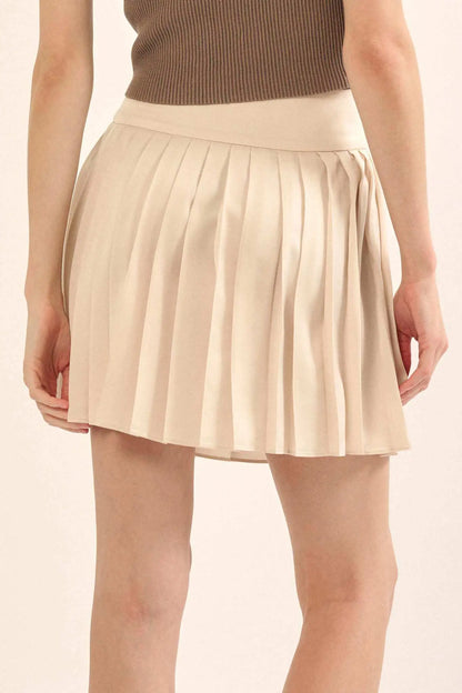 Having a Moment Pleated Satin Tiered Mini Skirt