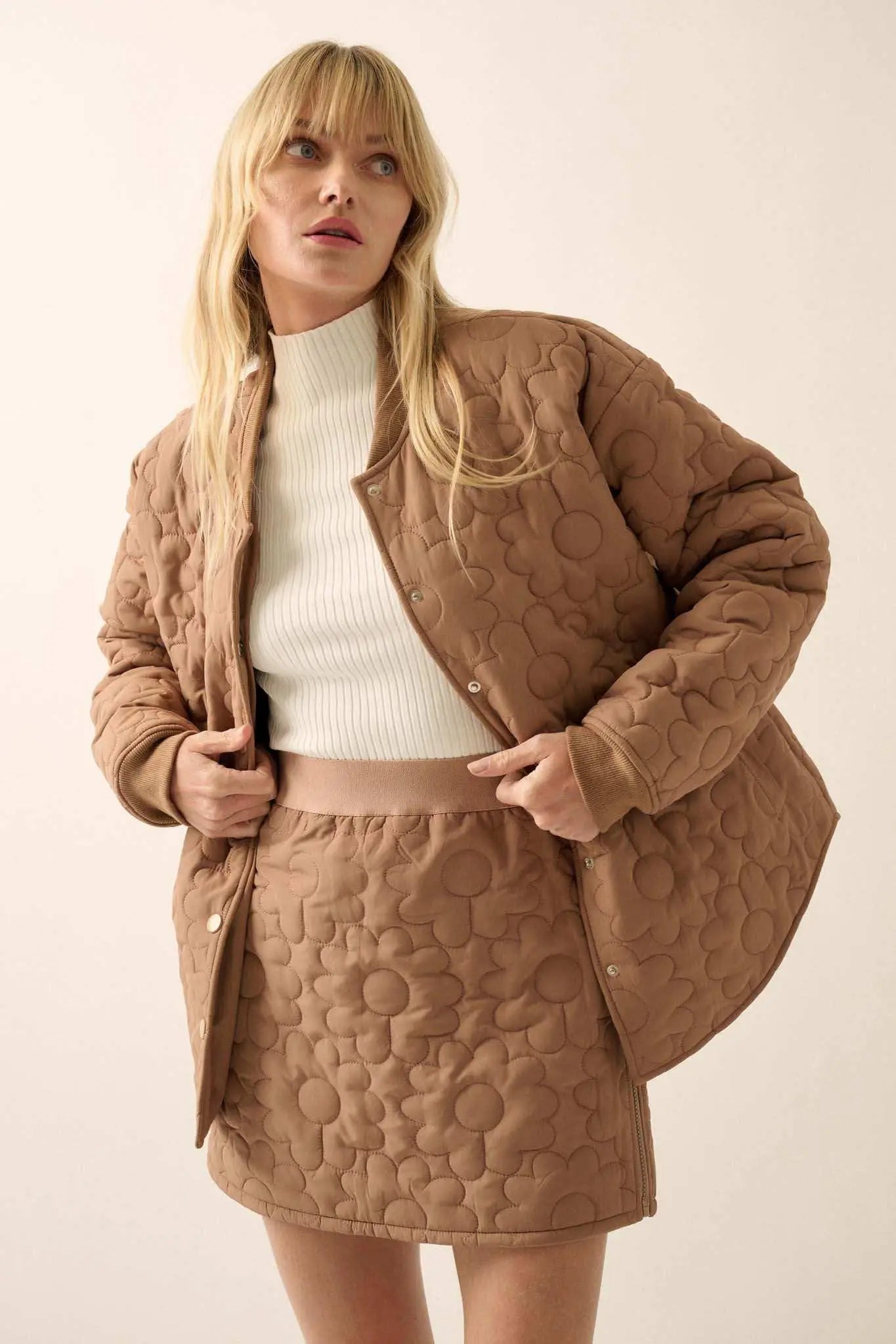 Plush Petals Floral Quilted A-Line Mini Skirt