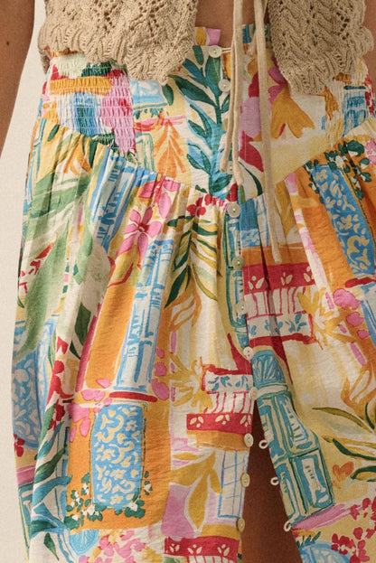 Havana Holiday Tropical Floral Buttoned Maxi Skirt