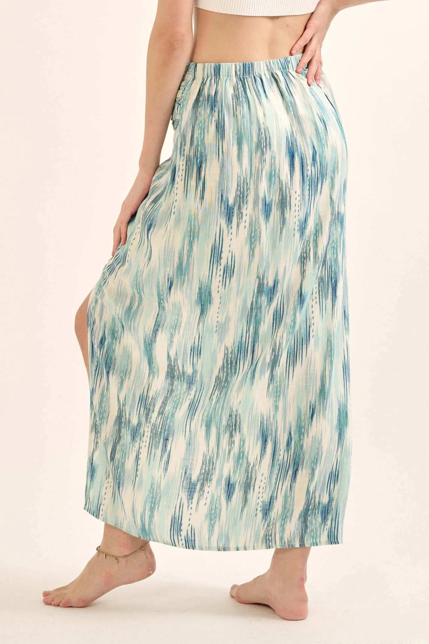 Sea of Love Abstract-Print Wrapped Maxi Skirt