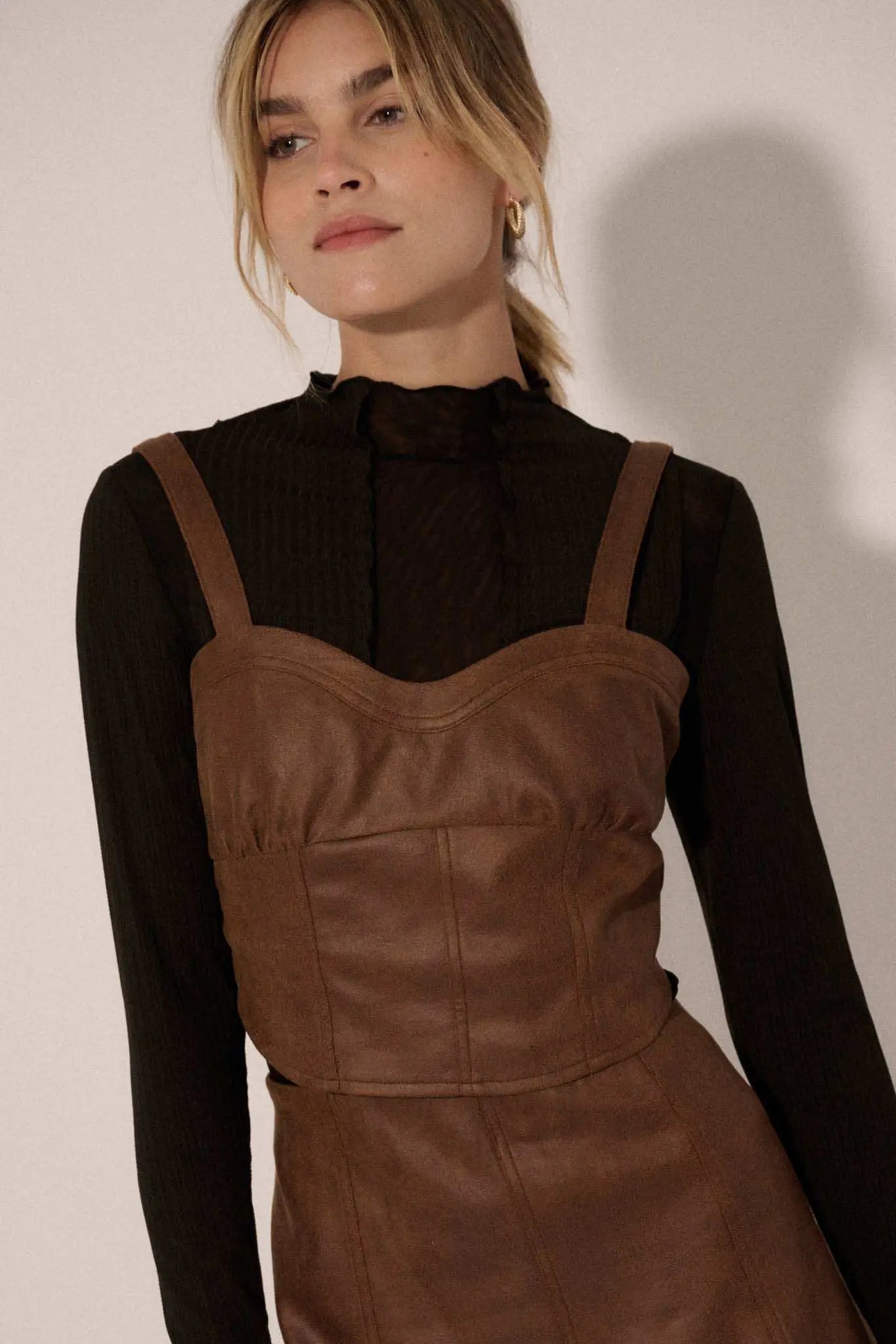 Human Nature Vegan Leather Cropped Corset Top