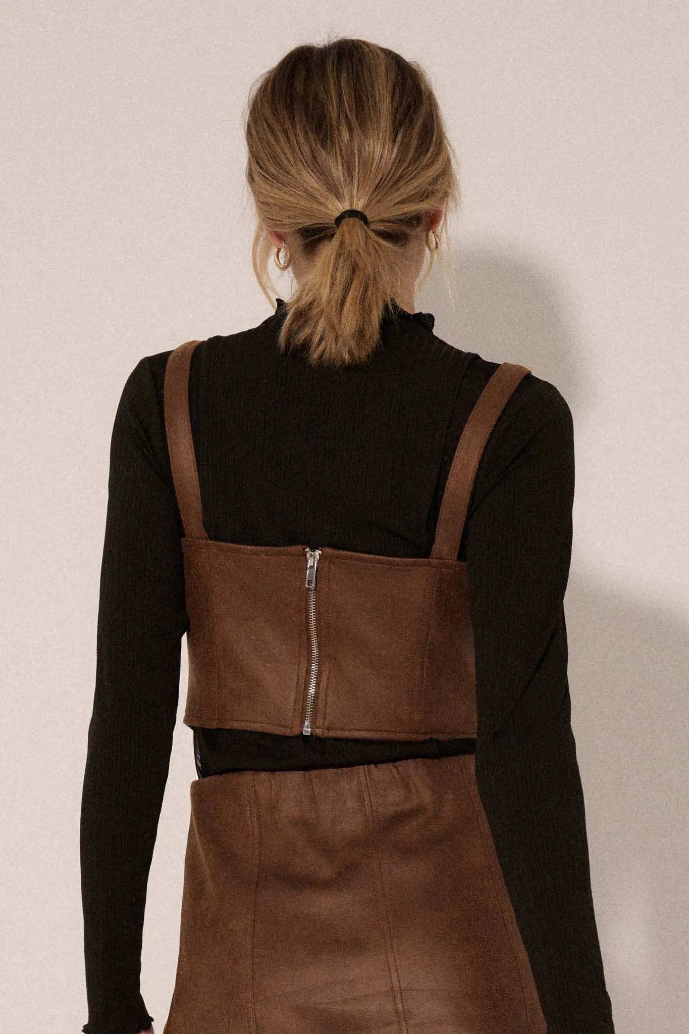 Human Nature Vegan Leather Cropped Corset Top