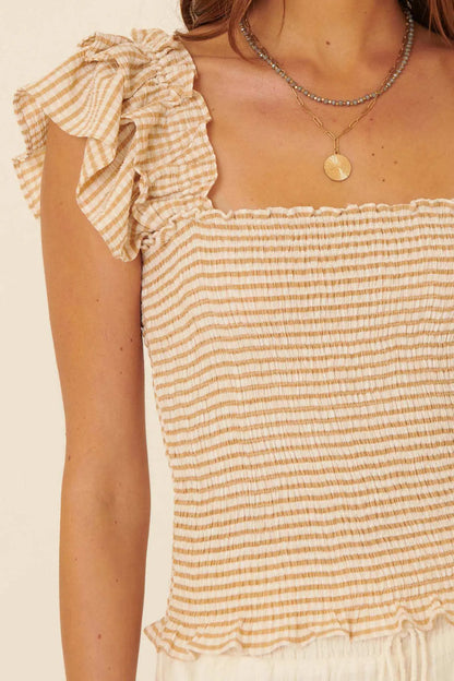 Candy Land Smocked Gingham Ruffled Peasant Top