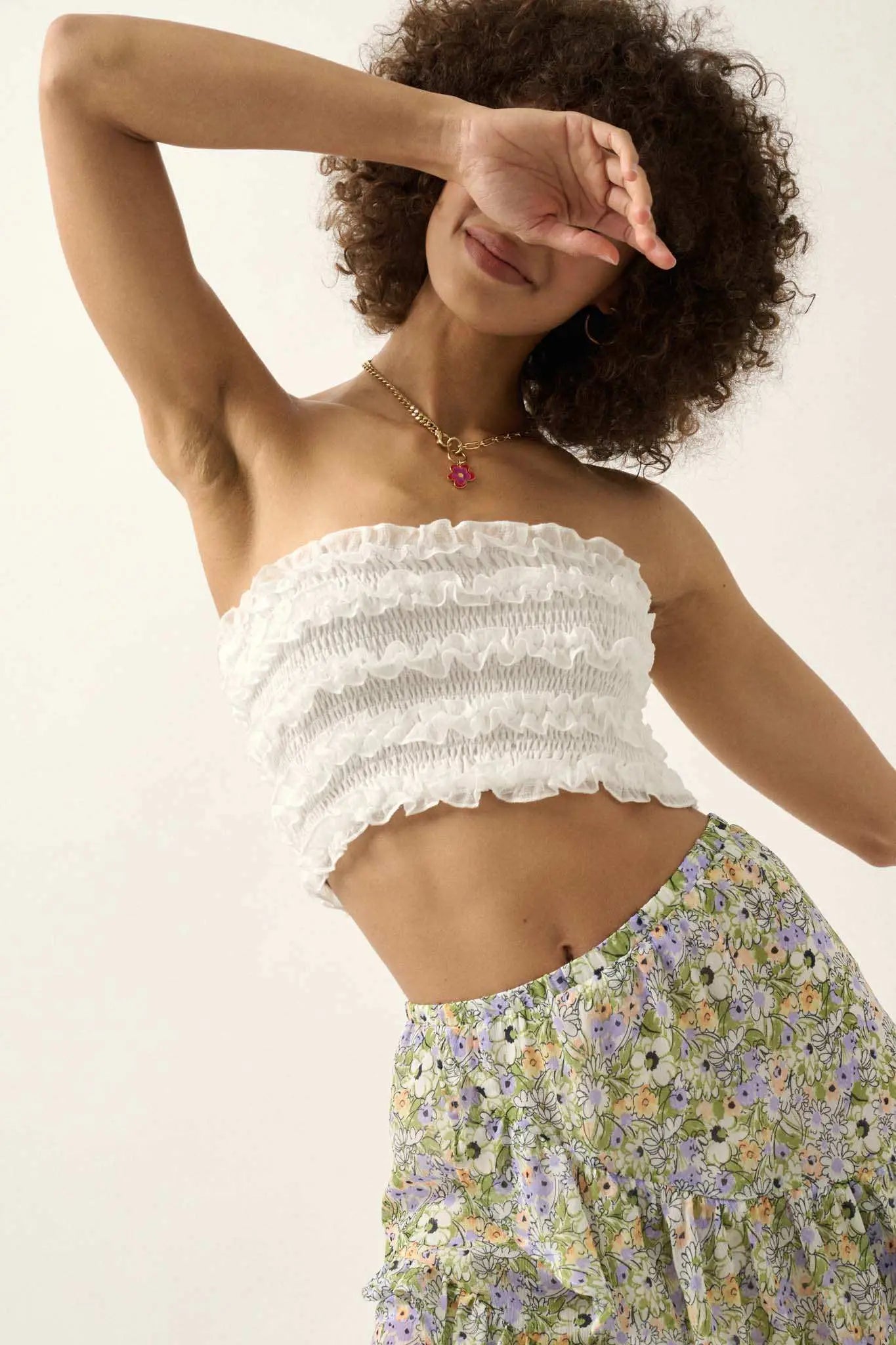 Pure Joy Smocked Ruffle Tube Top