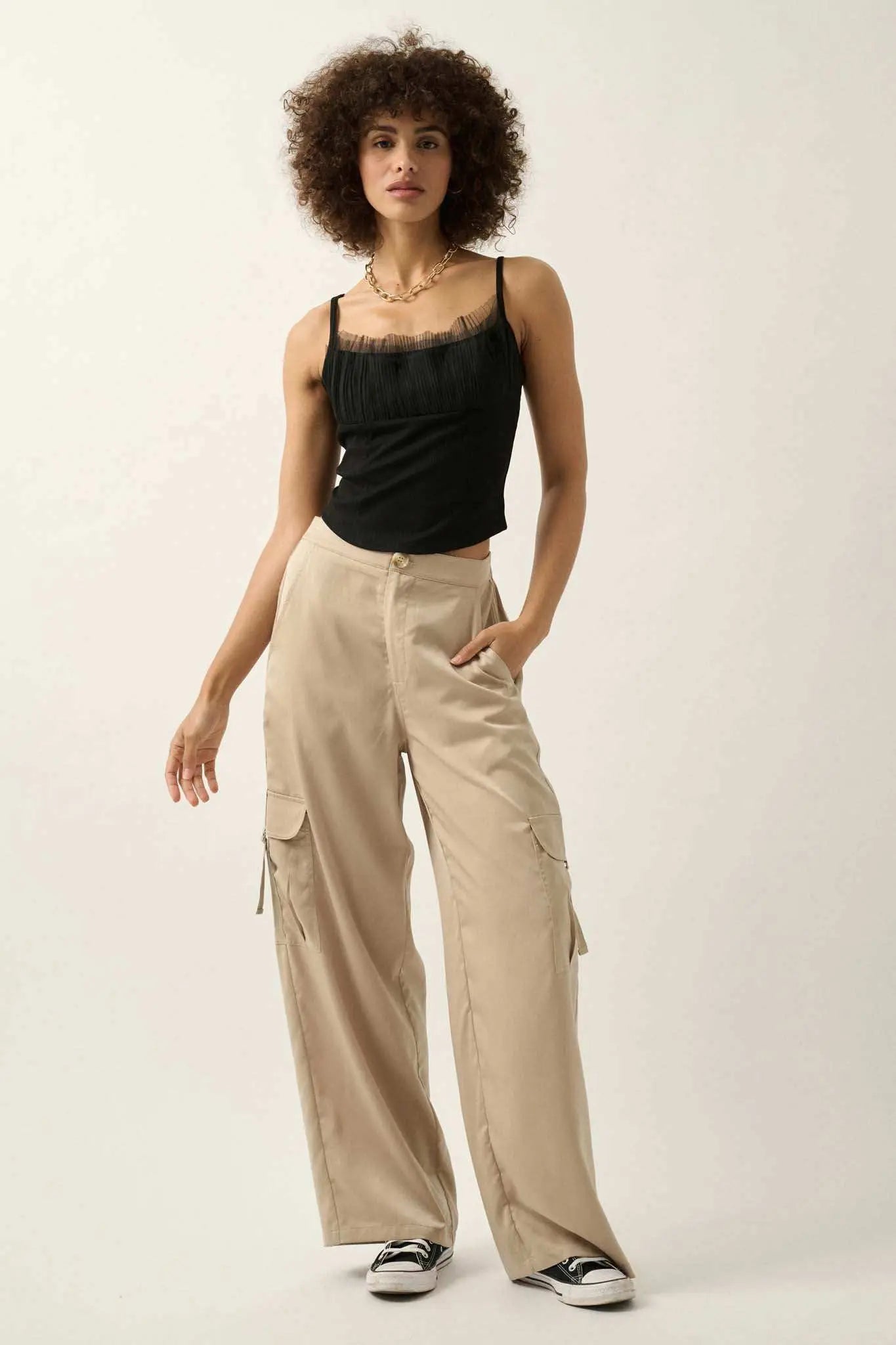 Gracefully Glam Pleated Tulle Ruffle Cami Top