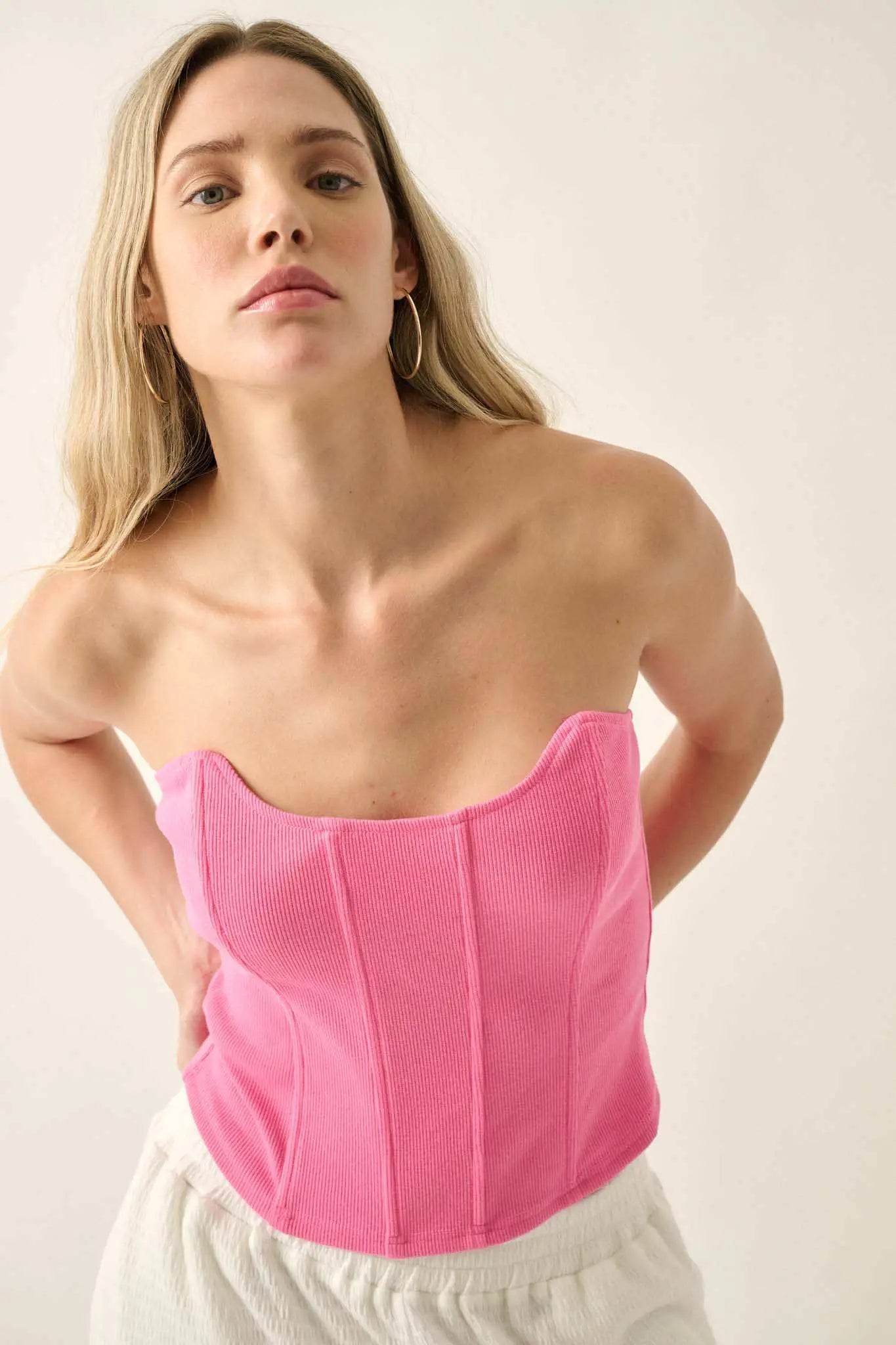 Form Factor Strapless Rib-Knit Corset Top