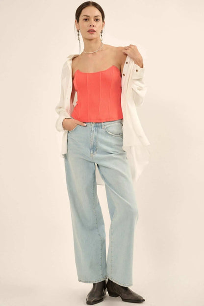 Form Factor Strapless Rib-Knit Corset Top