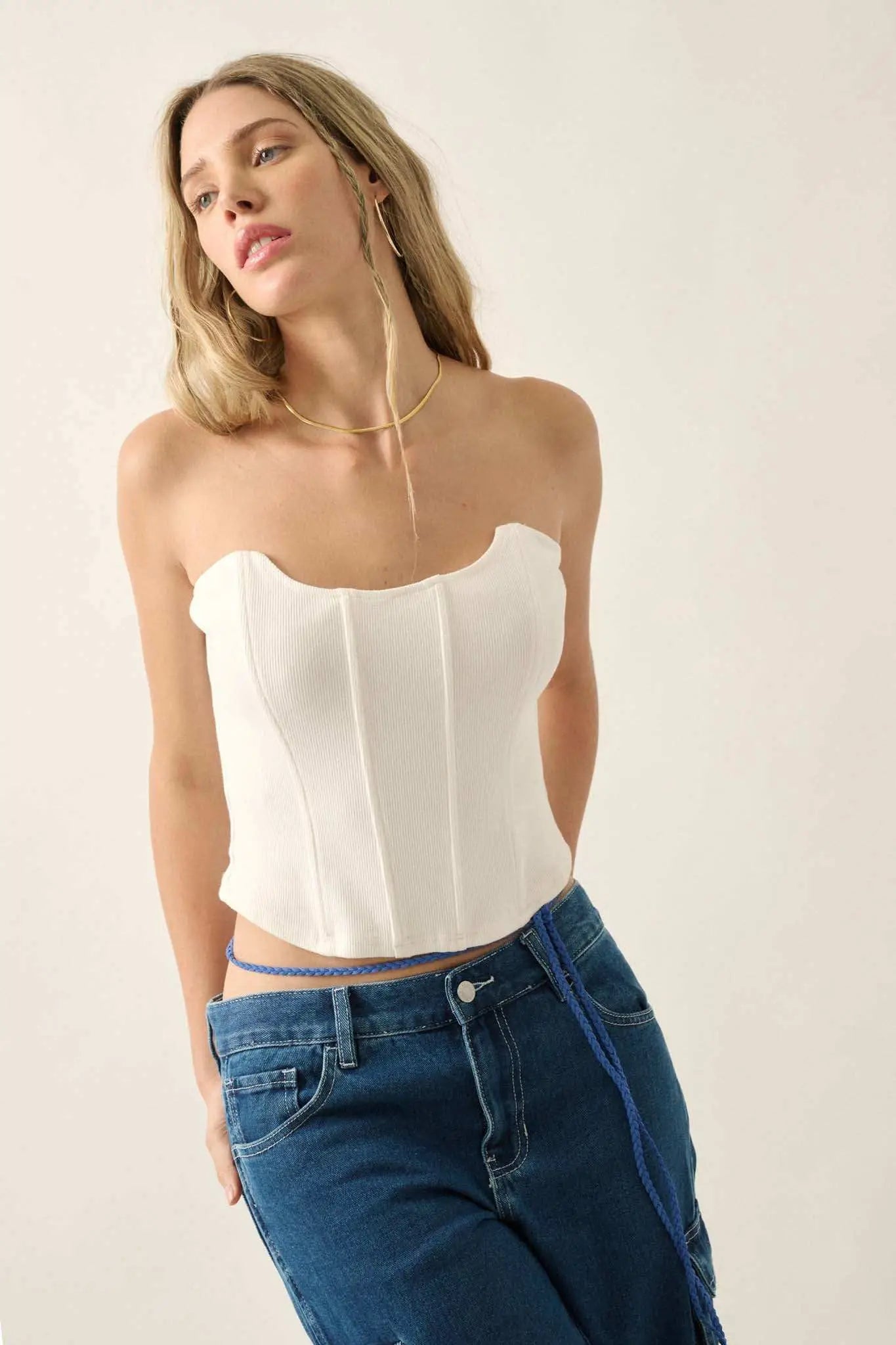 Form Factor Strapless Rib-Knit Corset Top