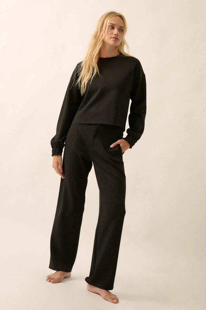 Premium Scuba Ruffle-Cuff Pullover Top