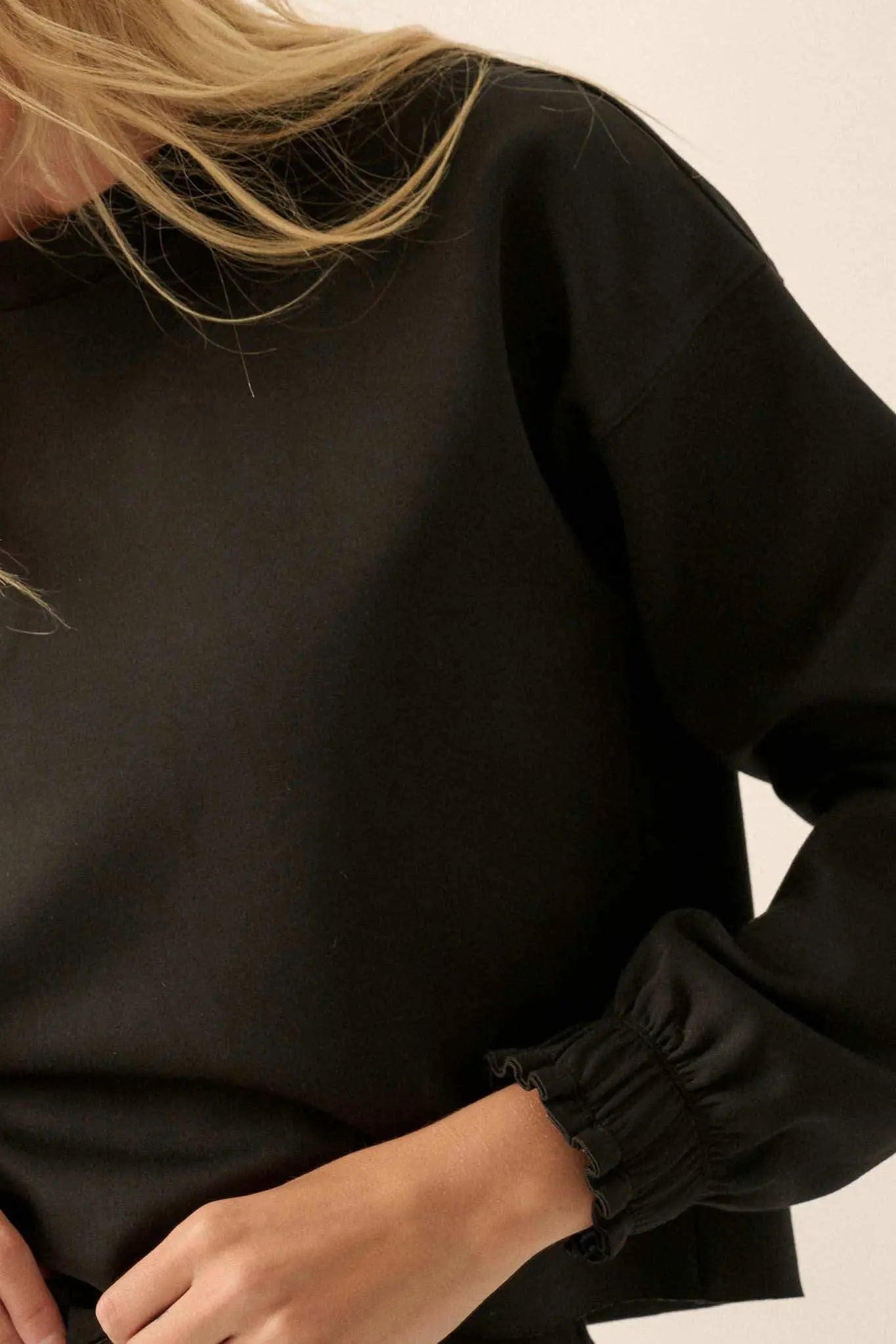 Premium Scuba Ruffle-Cuff Pullover Top
