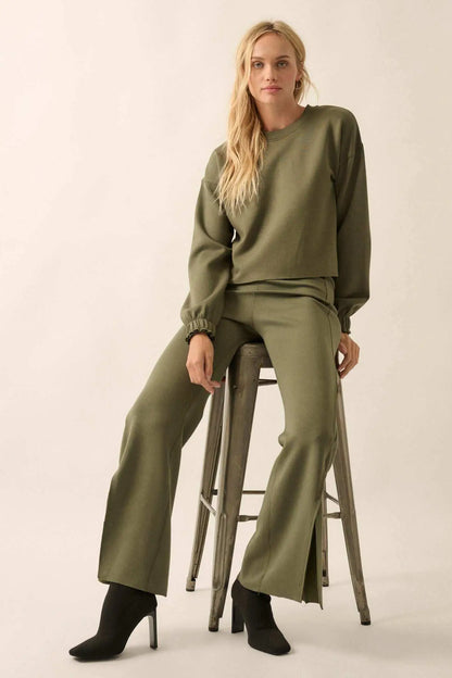 Premium Scuba Ruffle-Cuff Pullover Top