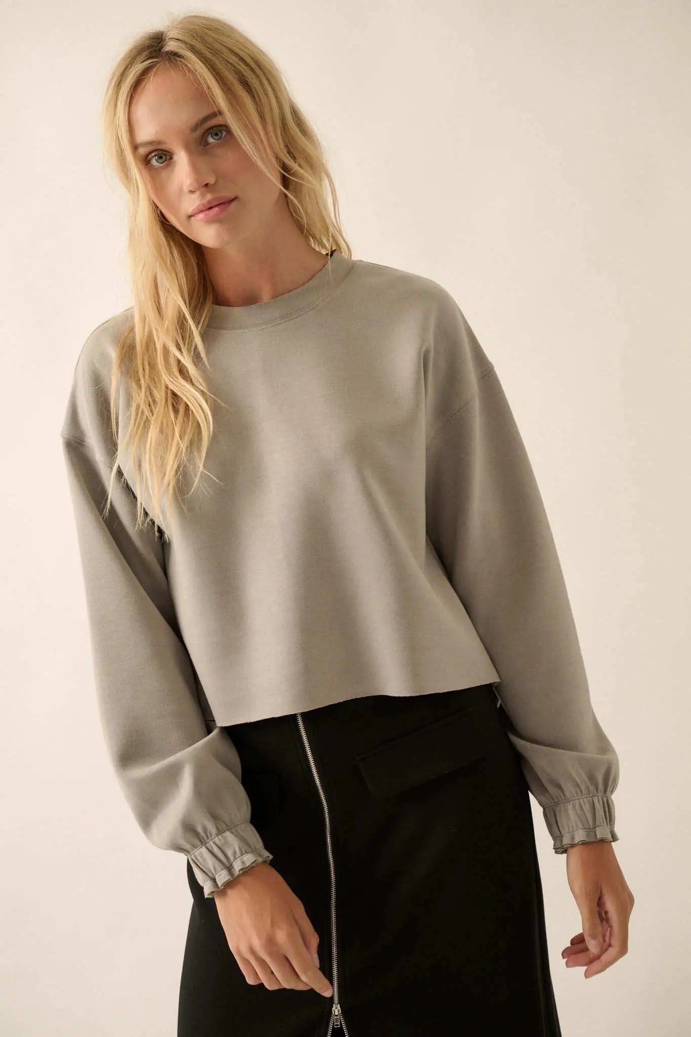 Premium Scuba Ruffle-Cuff Pullover Top