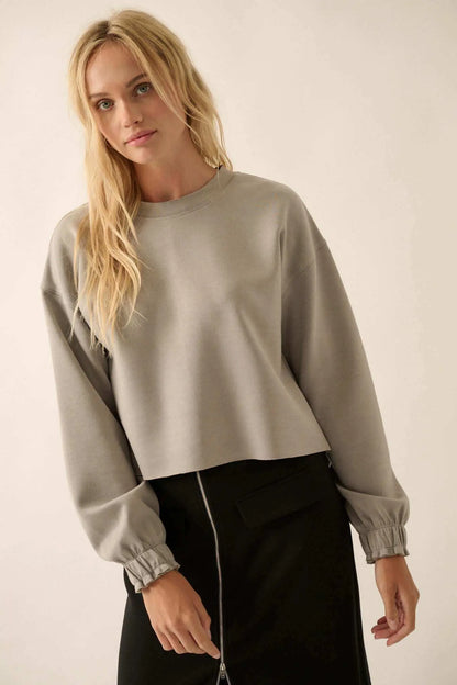 Premium Scuba Ruffle-Cuff Pullover Top