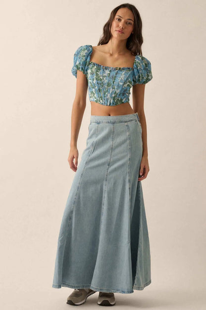 Fiji Feeling Floral Chiffon Puff-Sleeve Corset Top