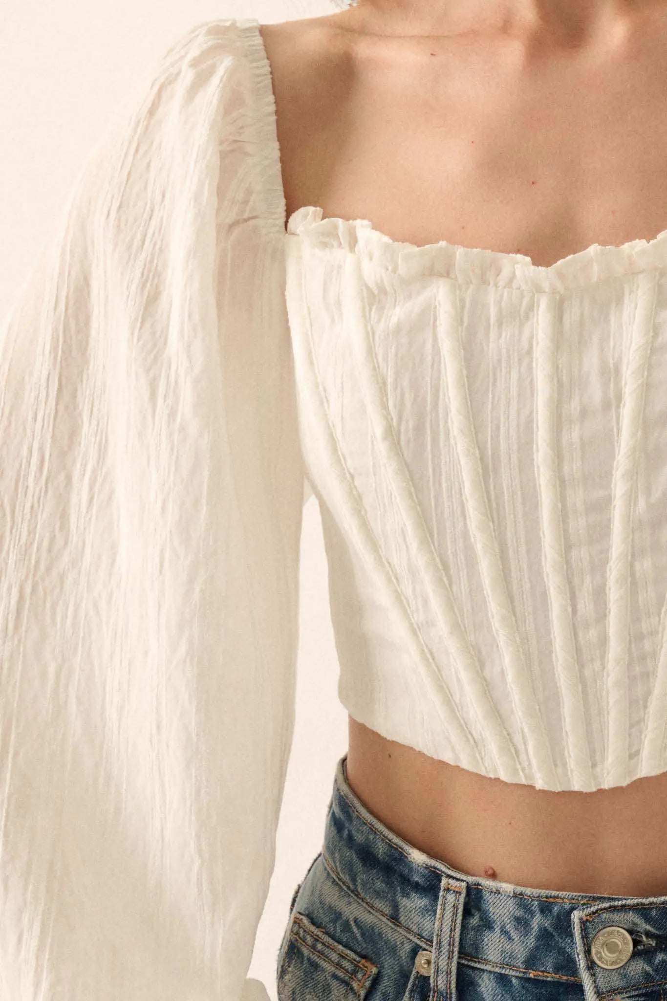 Romantic Soul Tonal-Stripe Corset Peasant Top