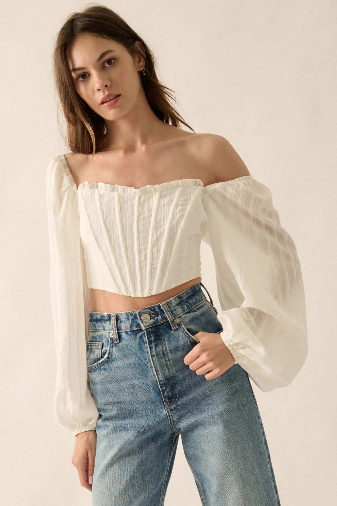 Romantic Soul Tonal-Stripe Corset Peasant Top
