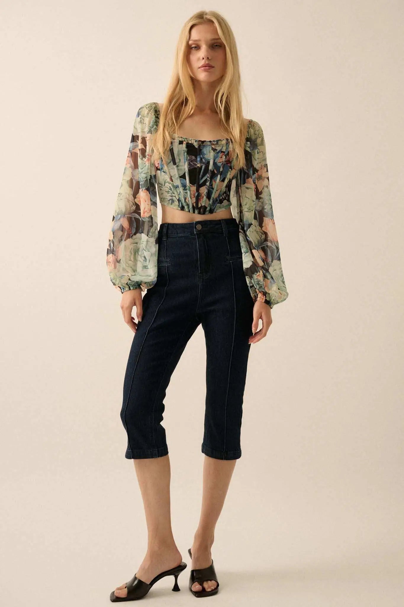 Belle Blossoms Floral Chiffon Cropped Corset Top