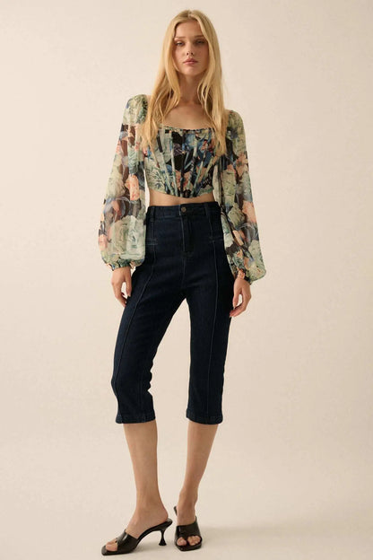 Belle Blossoms Floral Chiffon Cropped Corset Top