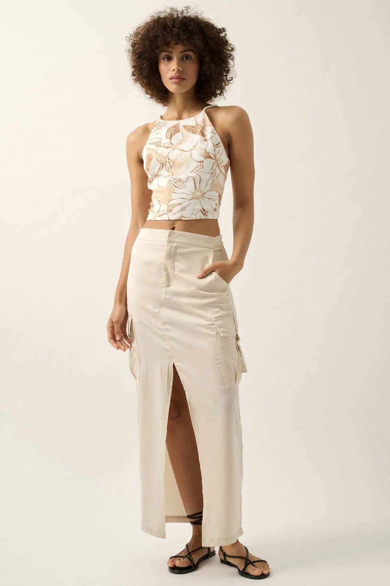 Honolulu Hideaway Floral Lace-Up Back Halter Top