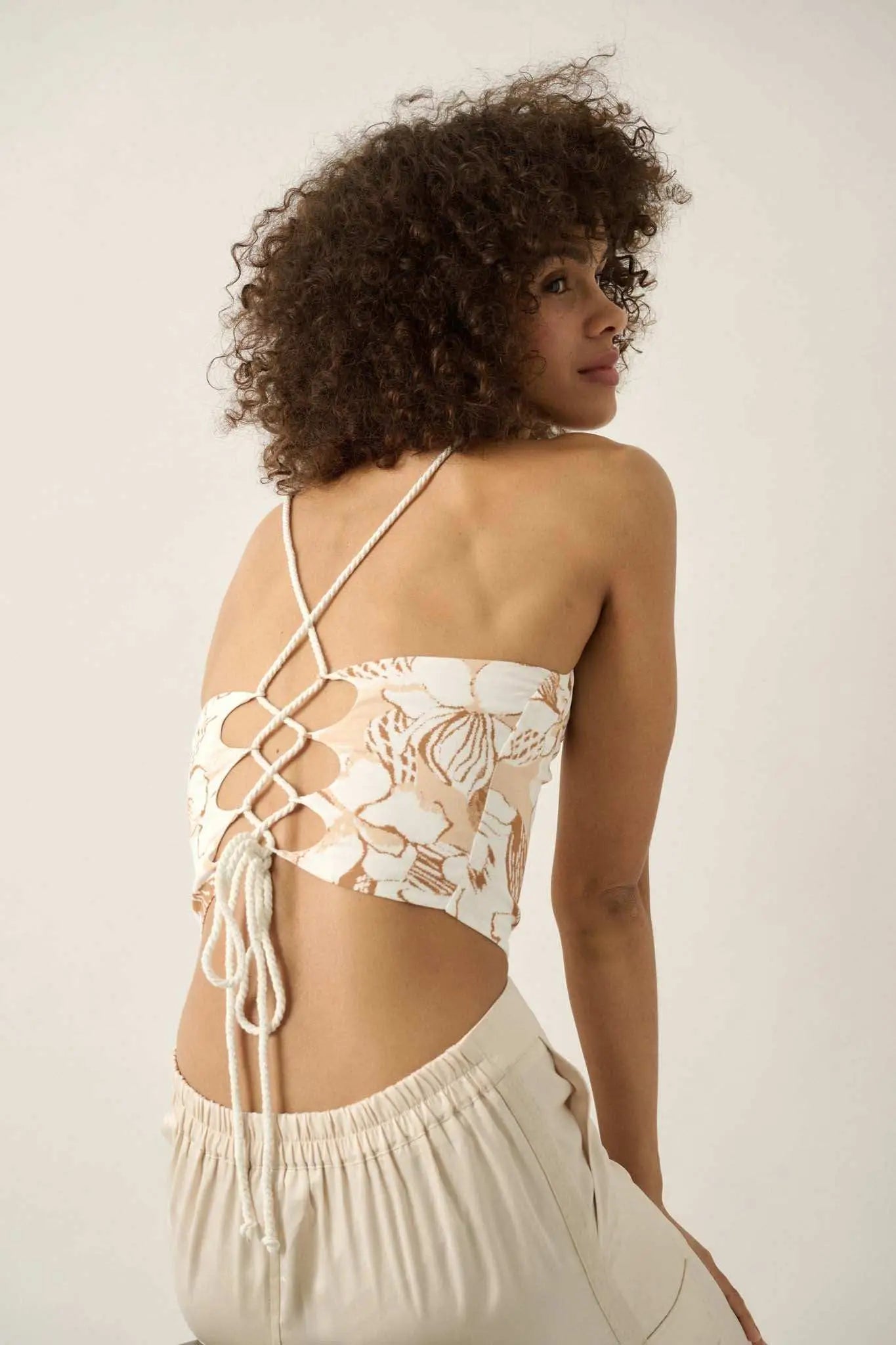 Honolulu Hideaway Floral Lace-Up Back Halter Top