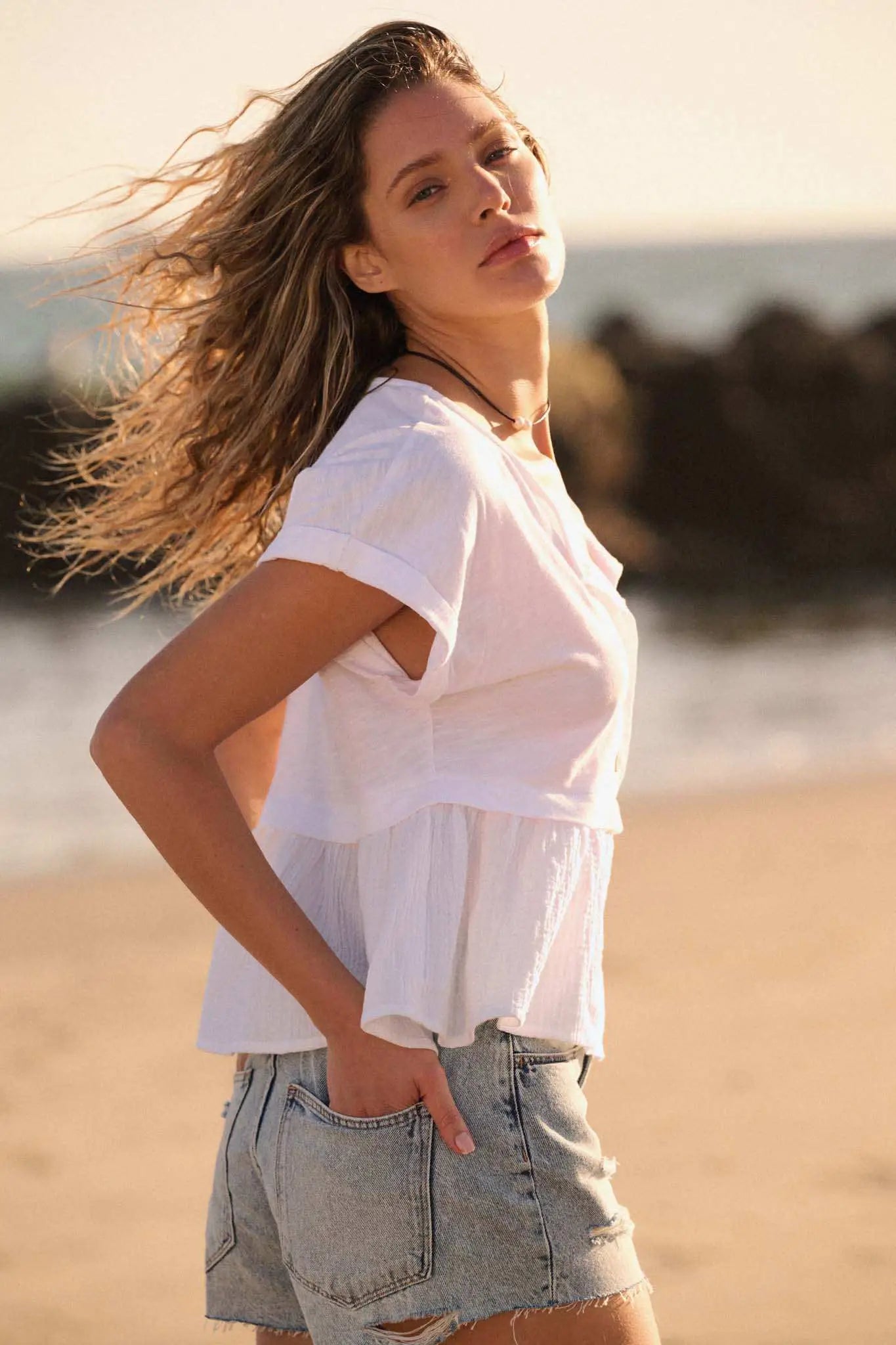 Open Air Cotton Pocket Henley Babydoll Top