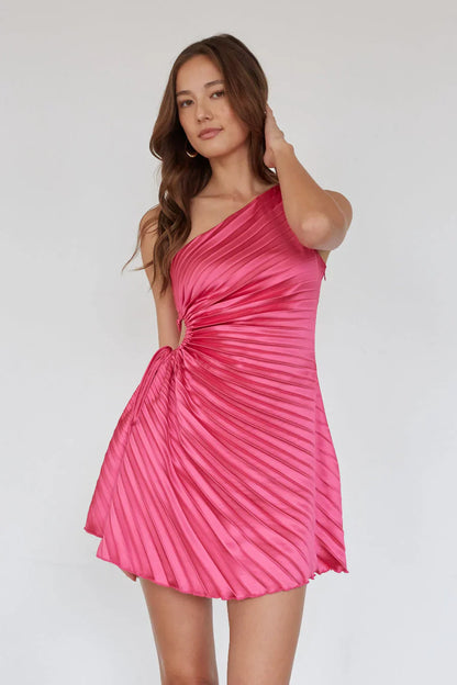 Carrie One Shoulder Plisse Mini Dress