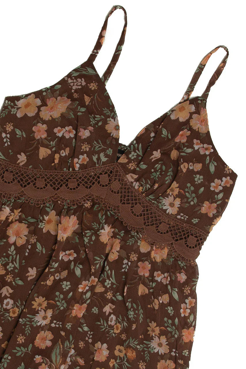 Brown Crochet Waistband Mini Dress