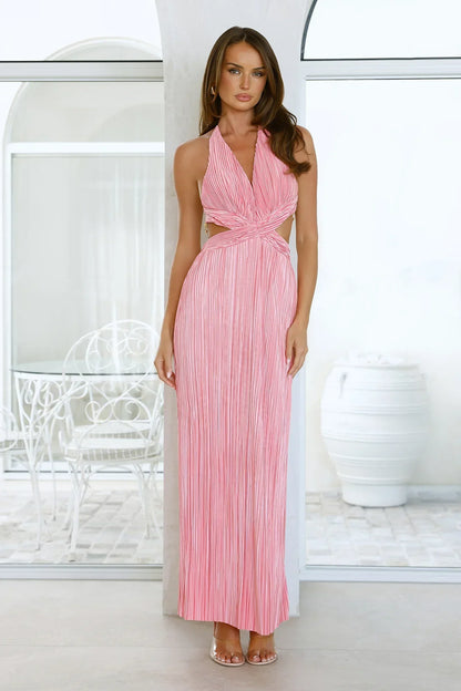 After Dark Love Plisse Maxi Dress Pink