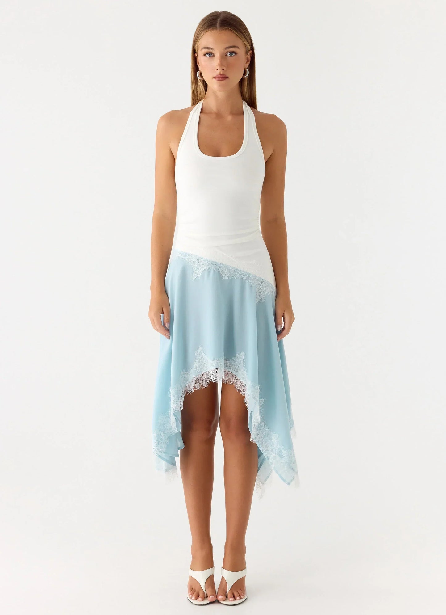Brionee Midi Dress - Pale Blue & White