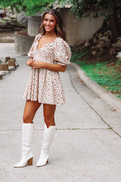 Daisie Mini Dress - Beige Orange and Green