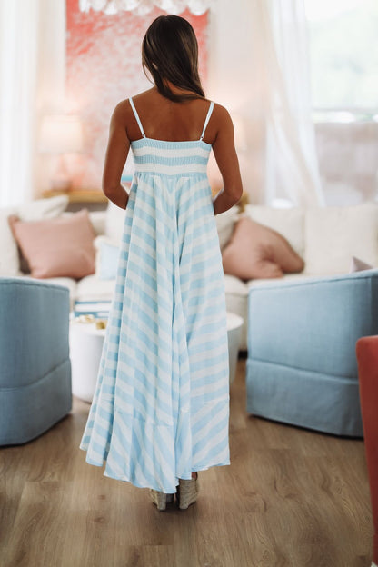 High Tides Maxi Dress - Light Blue and White