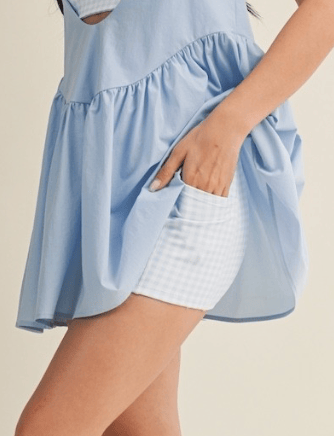 Double Layered Active Romper Dress - Blue and White