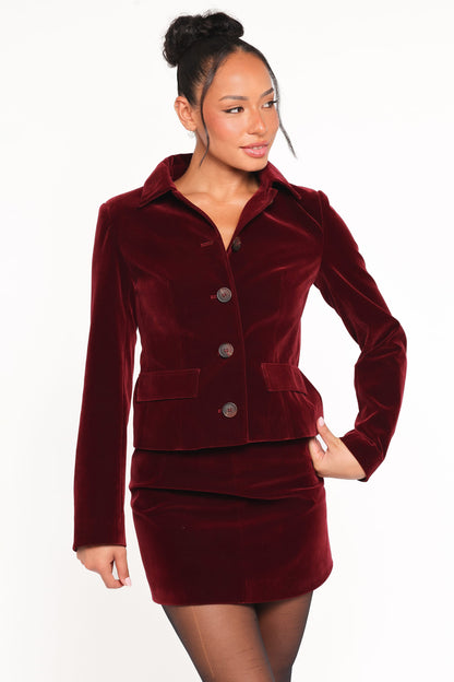 Lainey Velvet Mini Skirt - Burgundy