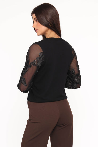 Cailin Sheer Sleeve Top - Black